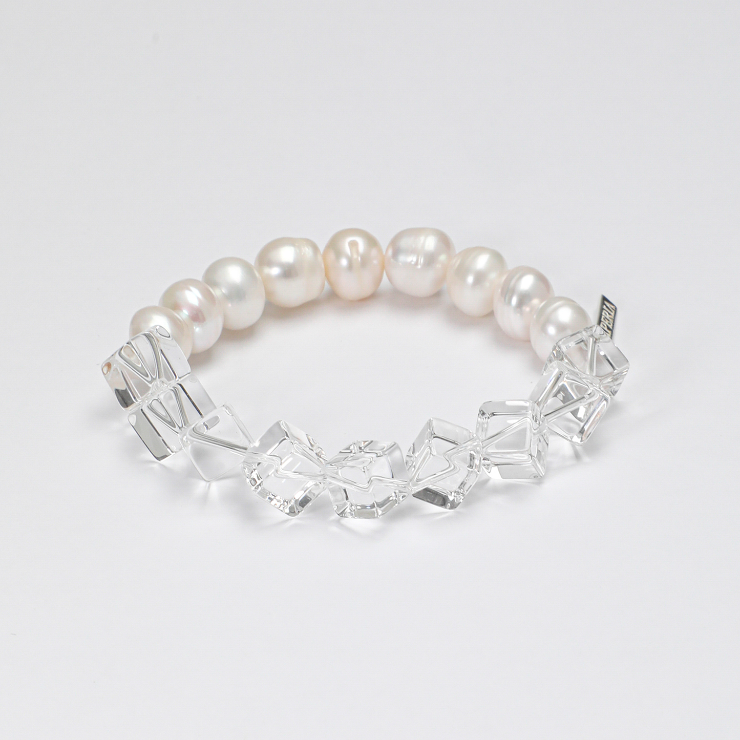 Natural Freshwater Pearl & Clear Quartz Cube Beaded Bracelet