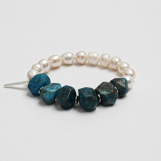 Free Engraving Service The Aura of Wisdom Blue Apatite Textured Pearl Bracelet