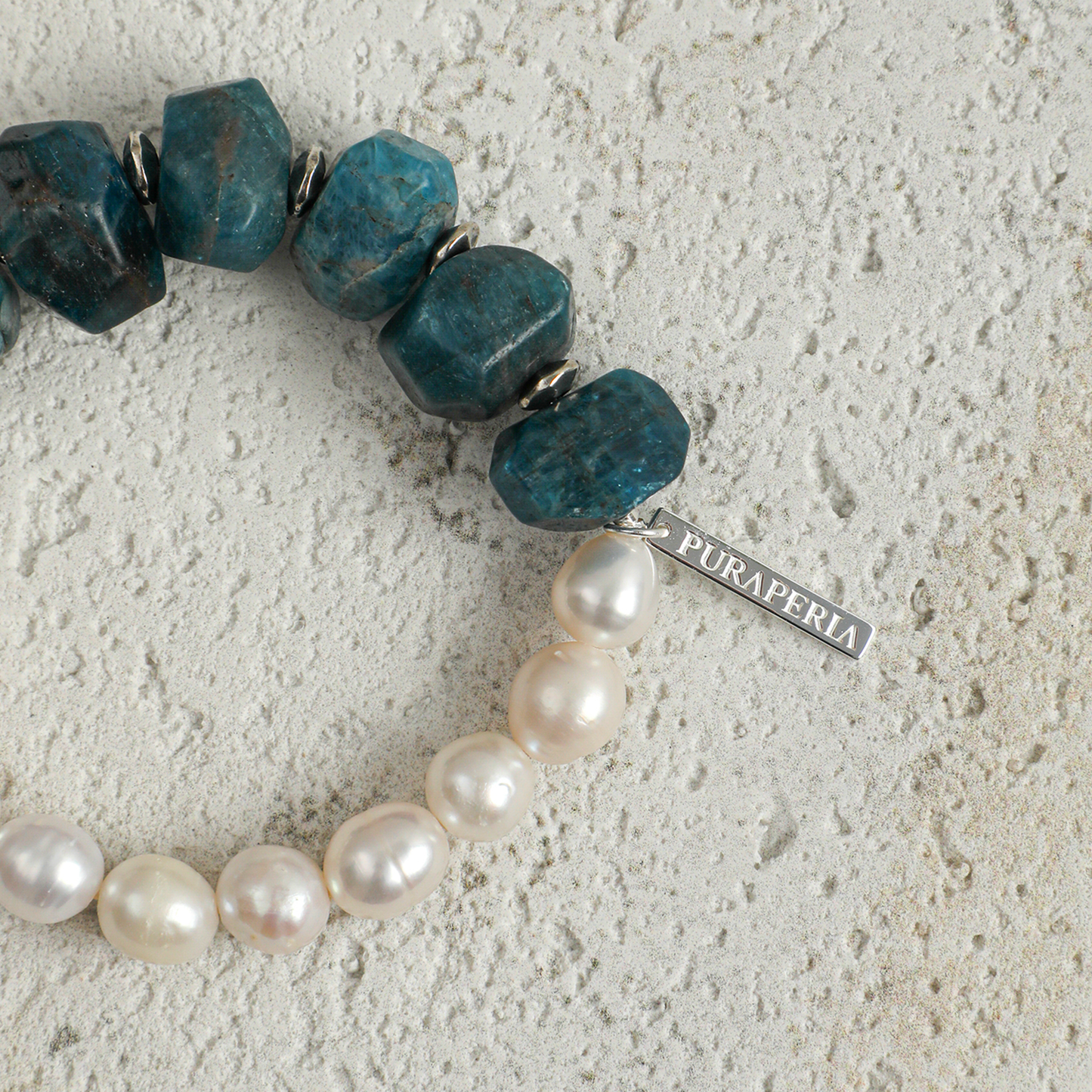 Free Engraving Service The Aura of Wisdom Blue Apatite Textured Pearl Bracelet