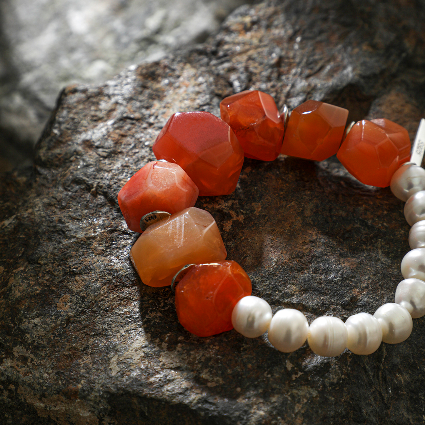 Persian Carnelian and Baroque Pearl Stretch Bracelet