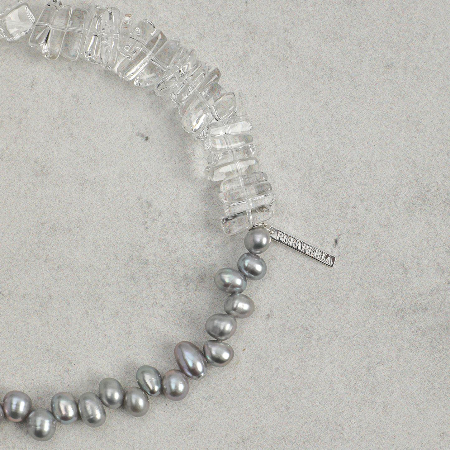 Clear Quartz and Grey Pearl Double-Strand Bracelet