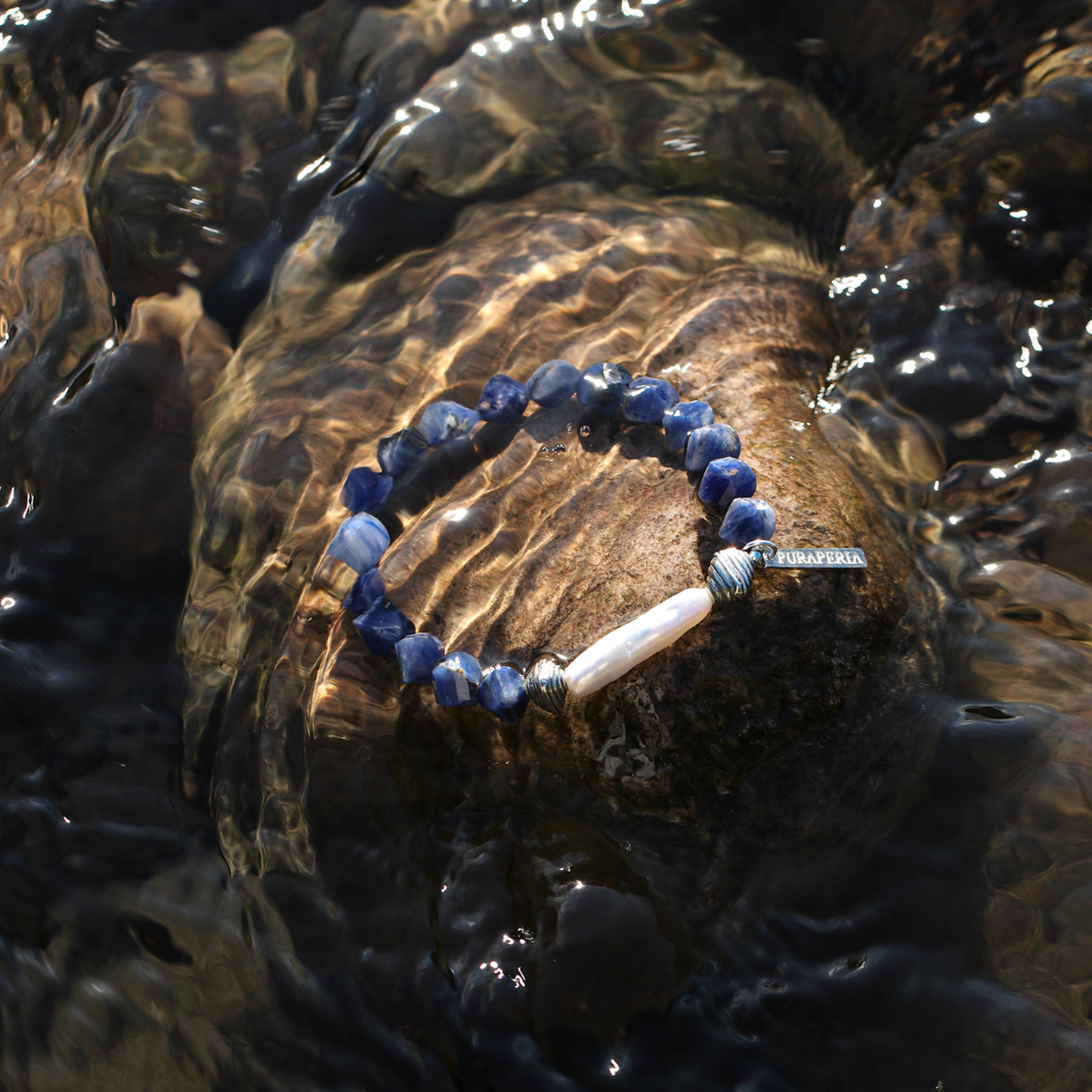 Faceted Sodalite and Baroque Pearl Bracelet