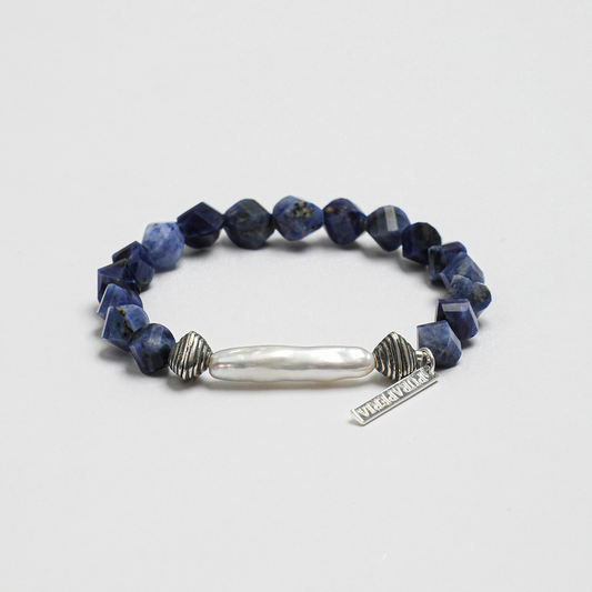 Faceted Sodalite and Baroque Pearl Bracelet