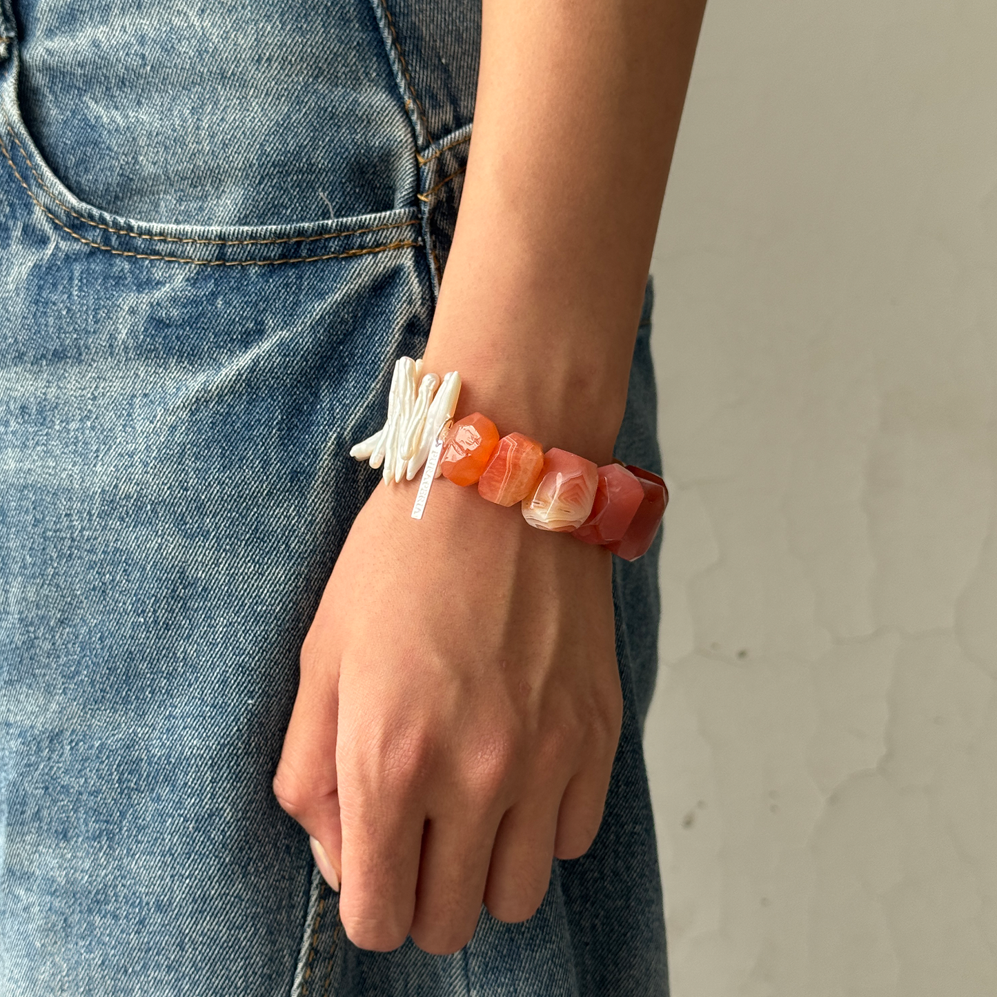 Natural Carnelian and Baroque Pearl Bracelet