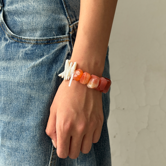 Natural Carnelian and Baroque Pearl Bracelet