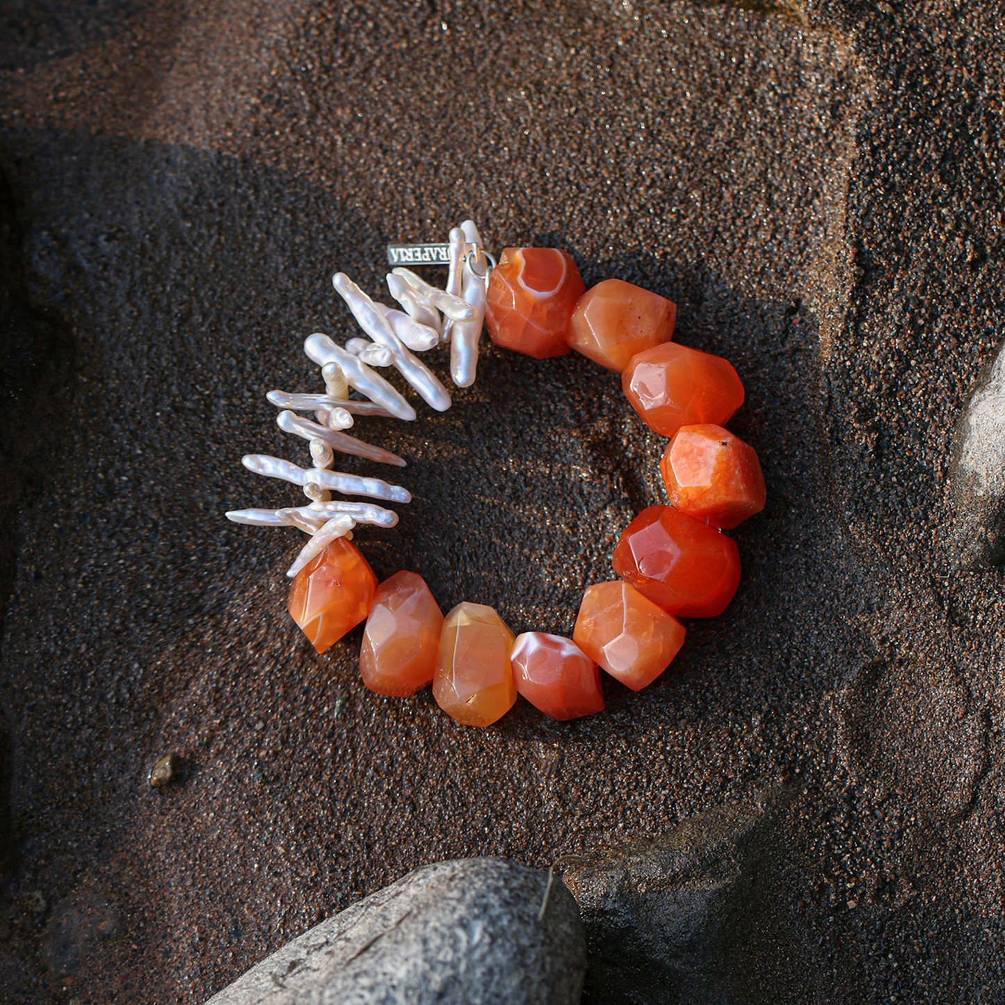 Natural Carnelian and Baroque Pearl Bracelet