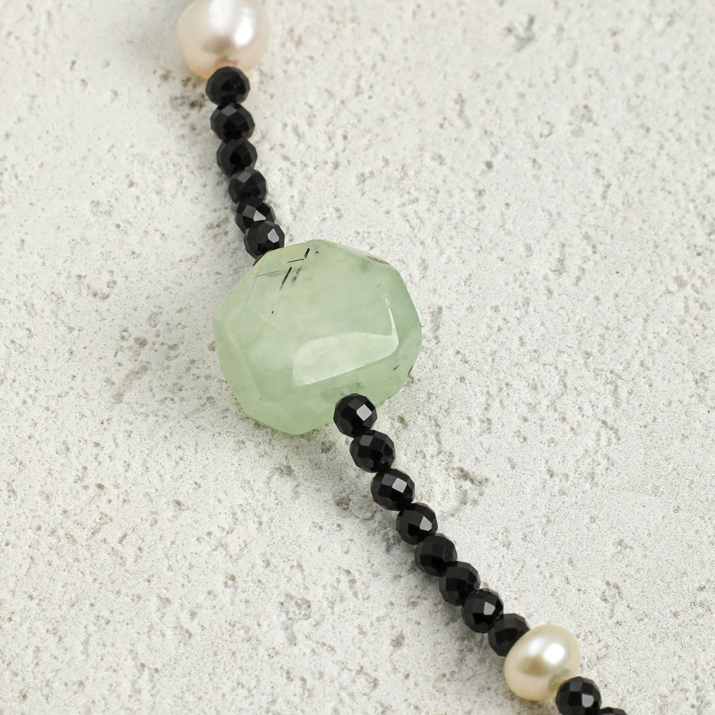 Red Agate, Crystal Quartz, Prehnite & Black Tourmaline Sterling Silver Necklace