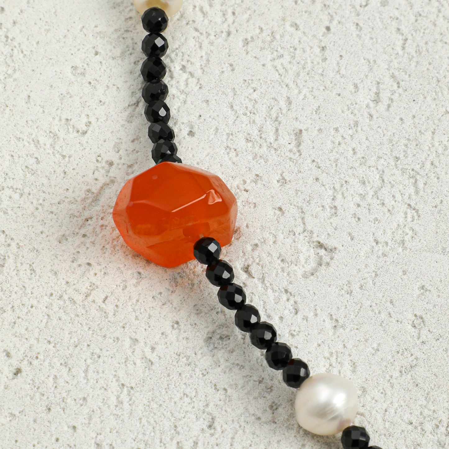 Red Agate, Crystal Quartz, Prehnite & Black Tourmaline Sterling Silver Necklace