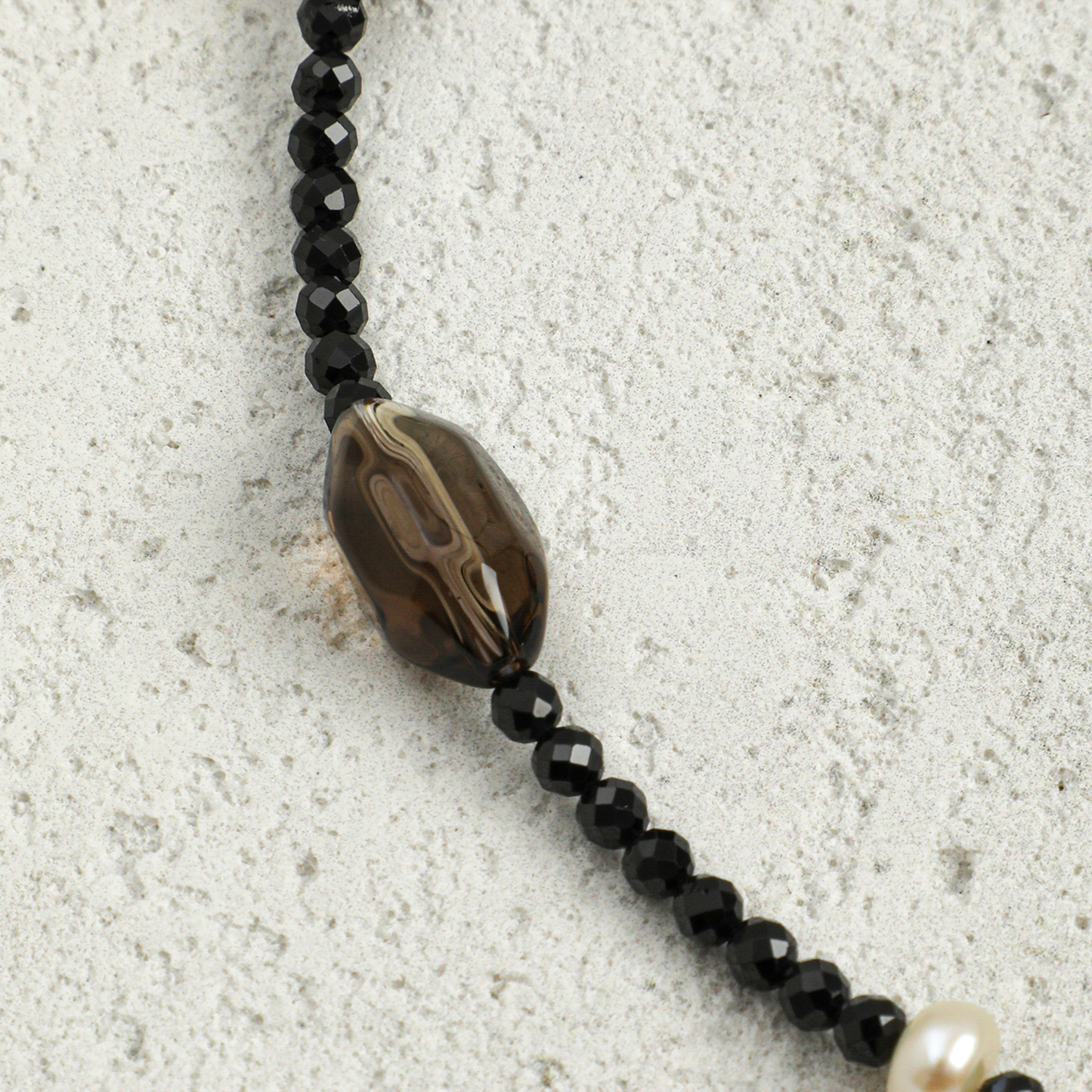 Red Agate, Crystal Quartz, Prehnite & Black Tourmaline Sterling Silver Necklace