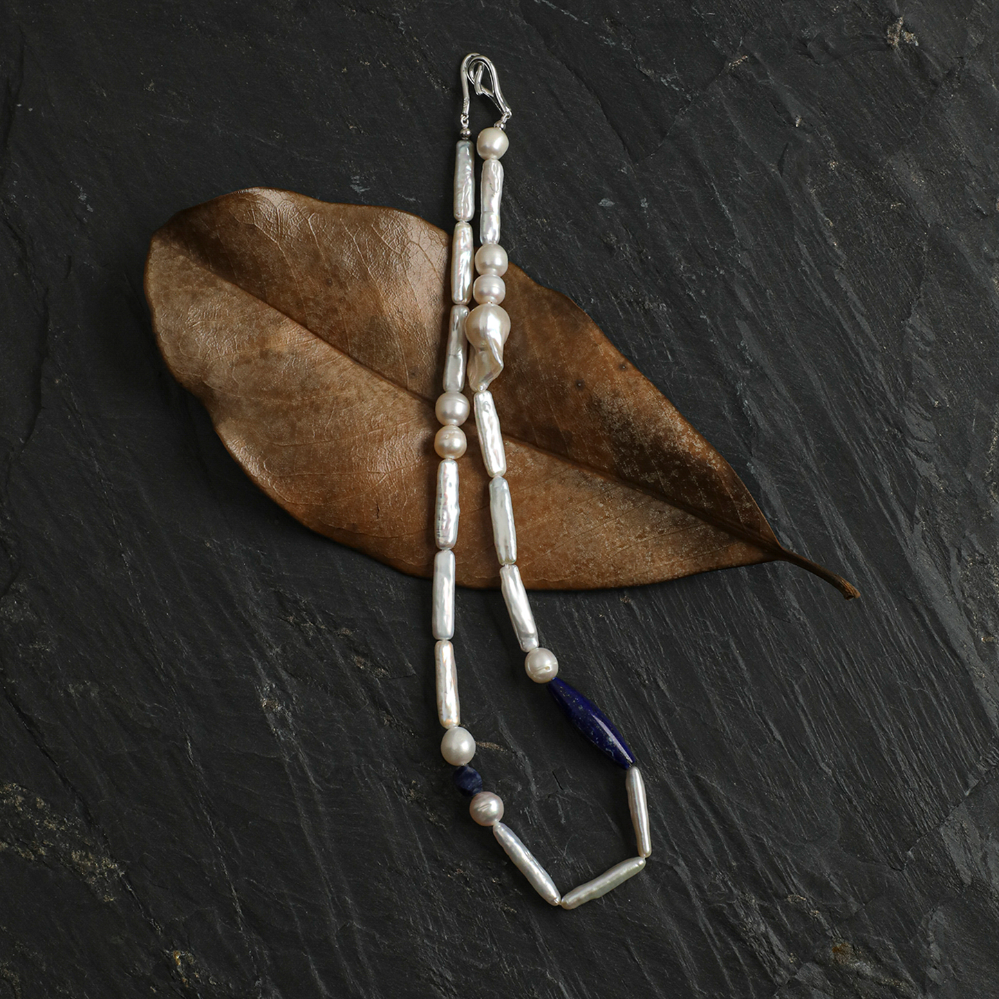 Baroque Pearl & Lapis Lazuli Sterling Silver Necklace