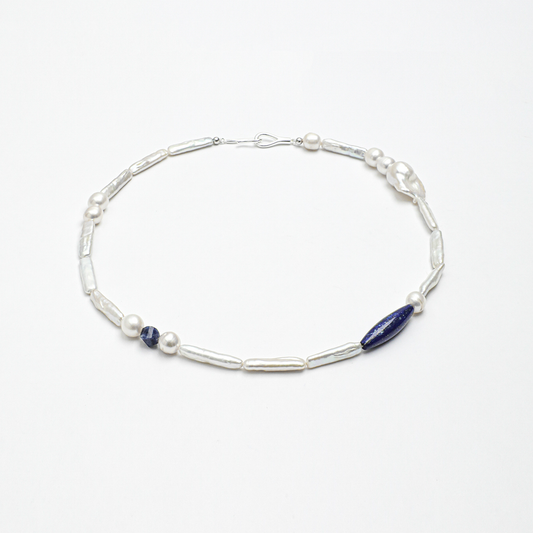 Baroque Pearl & Lapis Lazuli Sterling Silver Necklace
