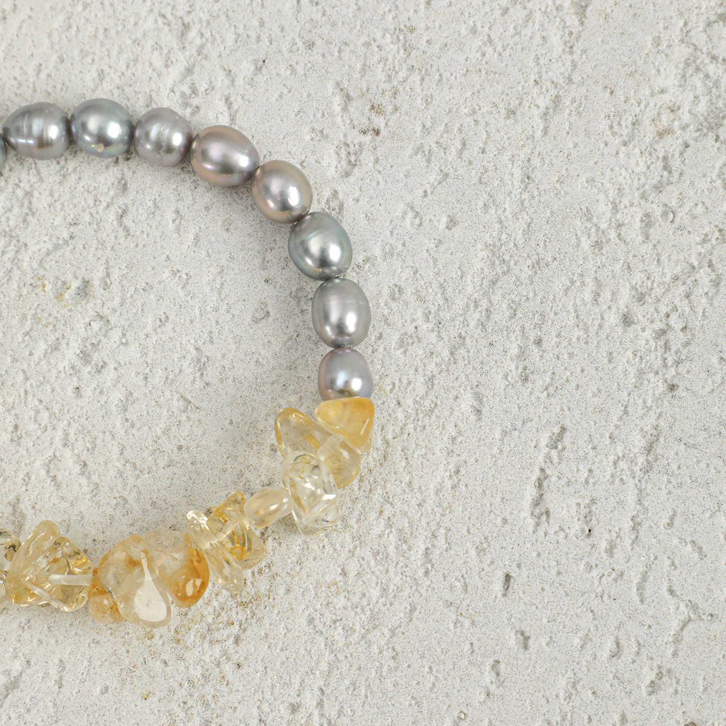 Natural Citrine & Grey Freshwater Pearl Sterling Silver Bracelet