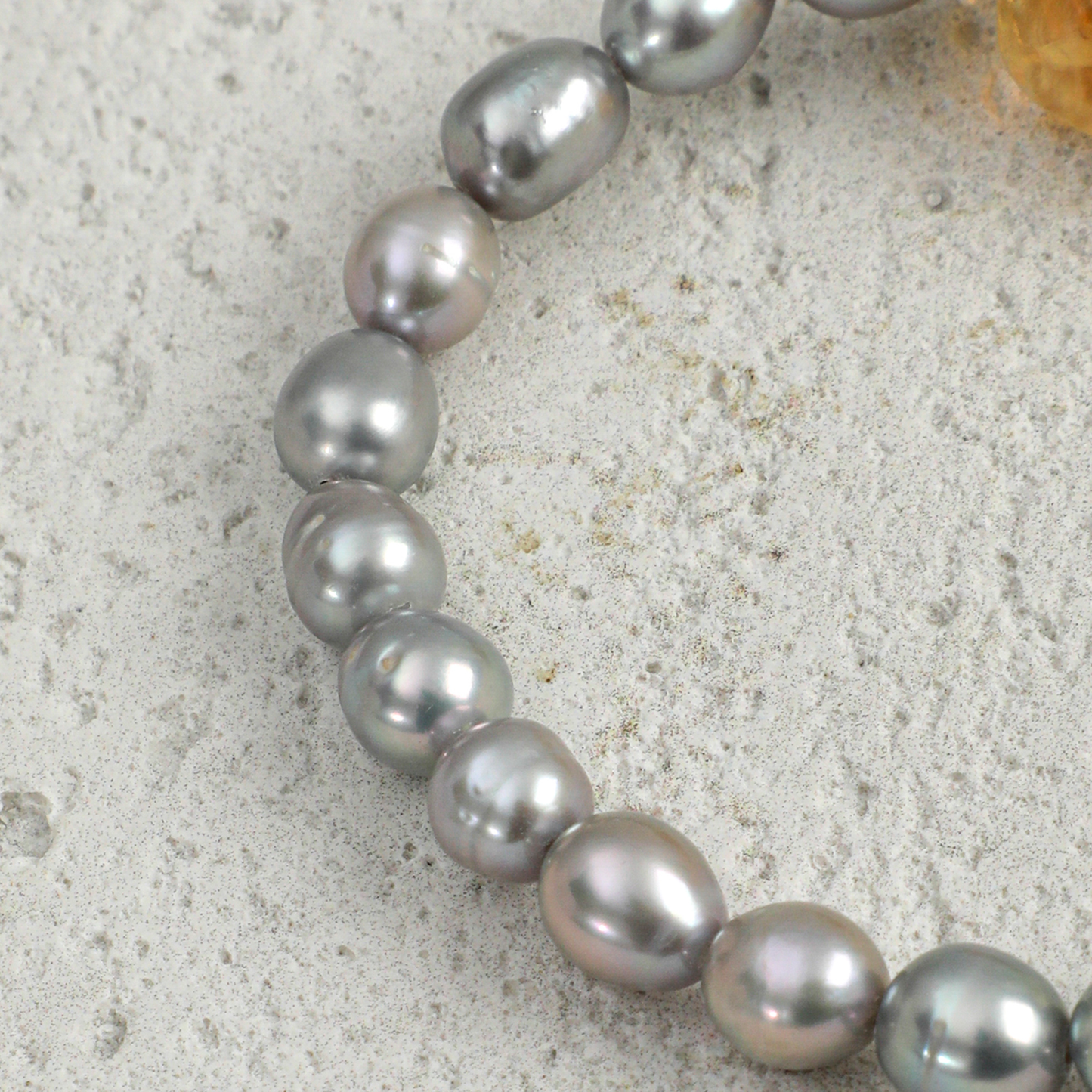 Natural Citrine & Grey Freshwater Pearl Sterling Silver Bracelet