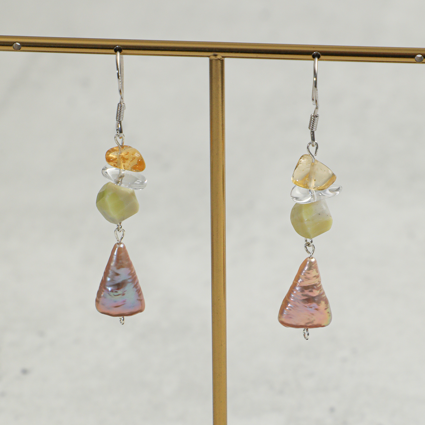 Serpentine Citrine Quartz Baroque Pearl Sterling Silver Earrings