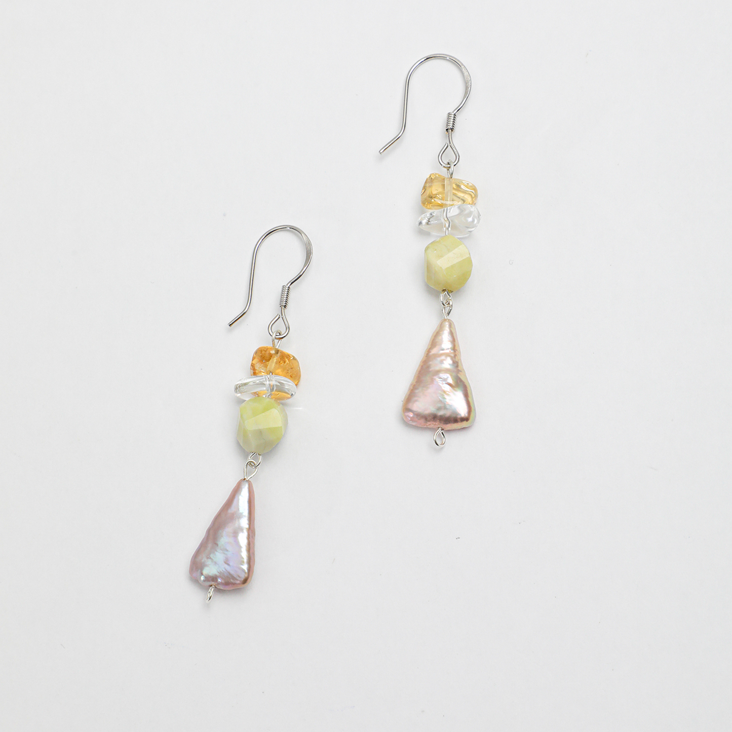 Serpentine Citrine Quartz Baroque Pearl Sterling Silver Earrings
