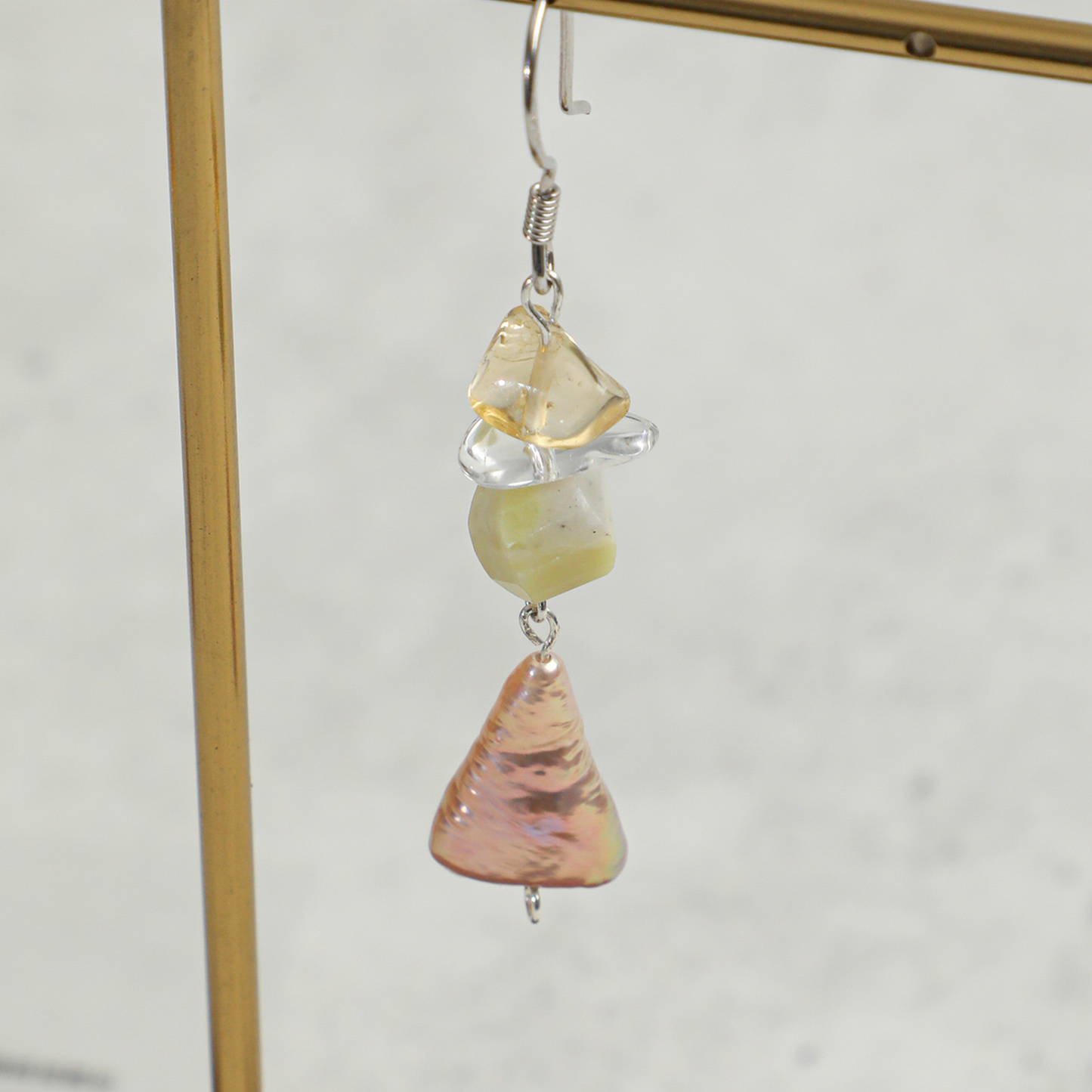 Serpentine Citrine Quartz Baroque Pearl Sterling Silver Earrings