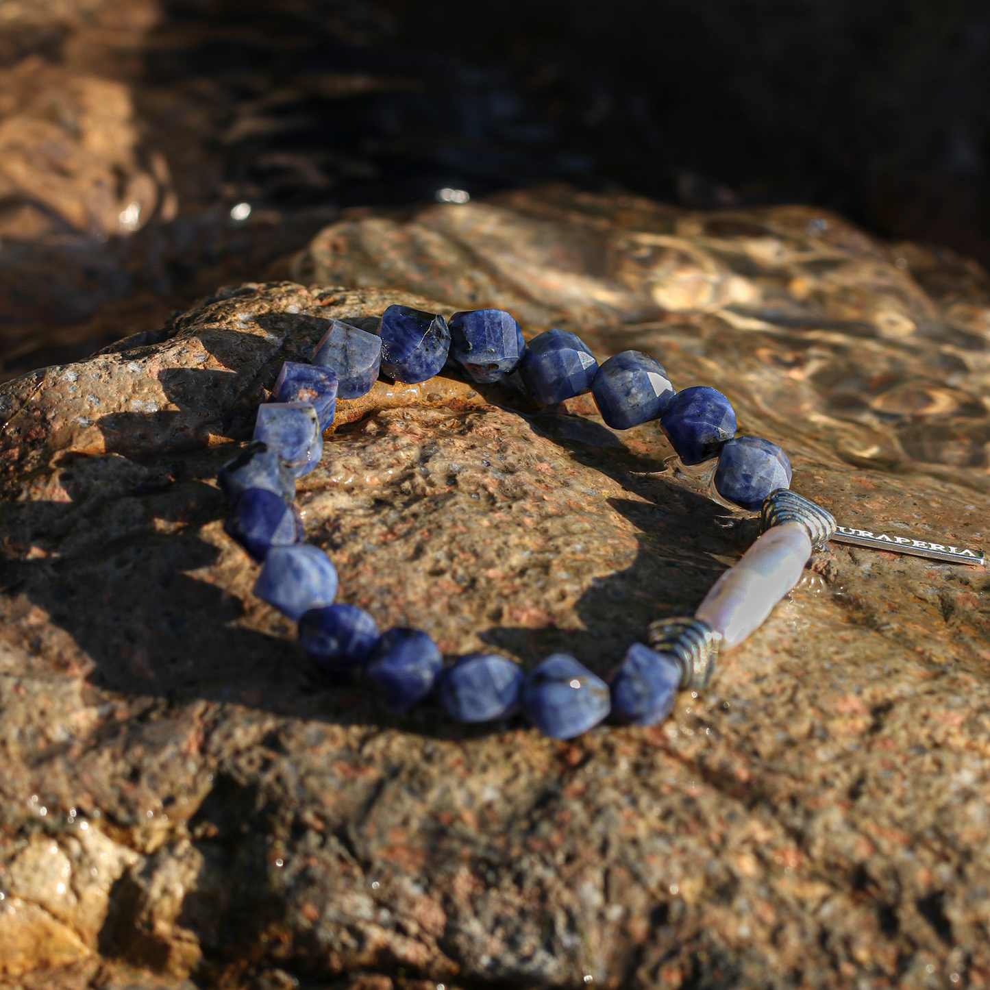 Faceted Sodalite and Baroque Pearl Bracelet