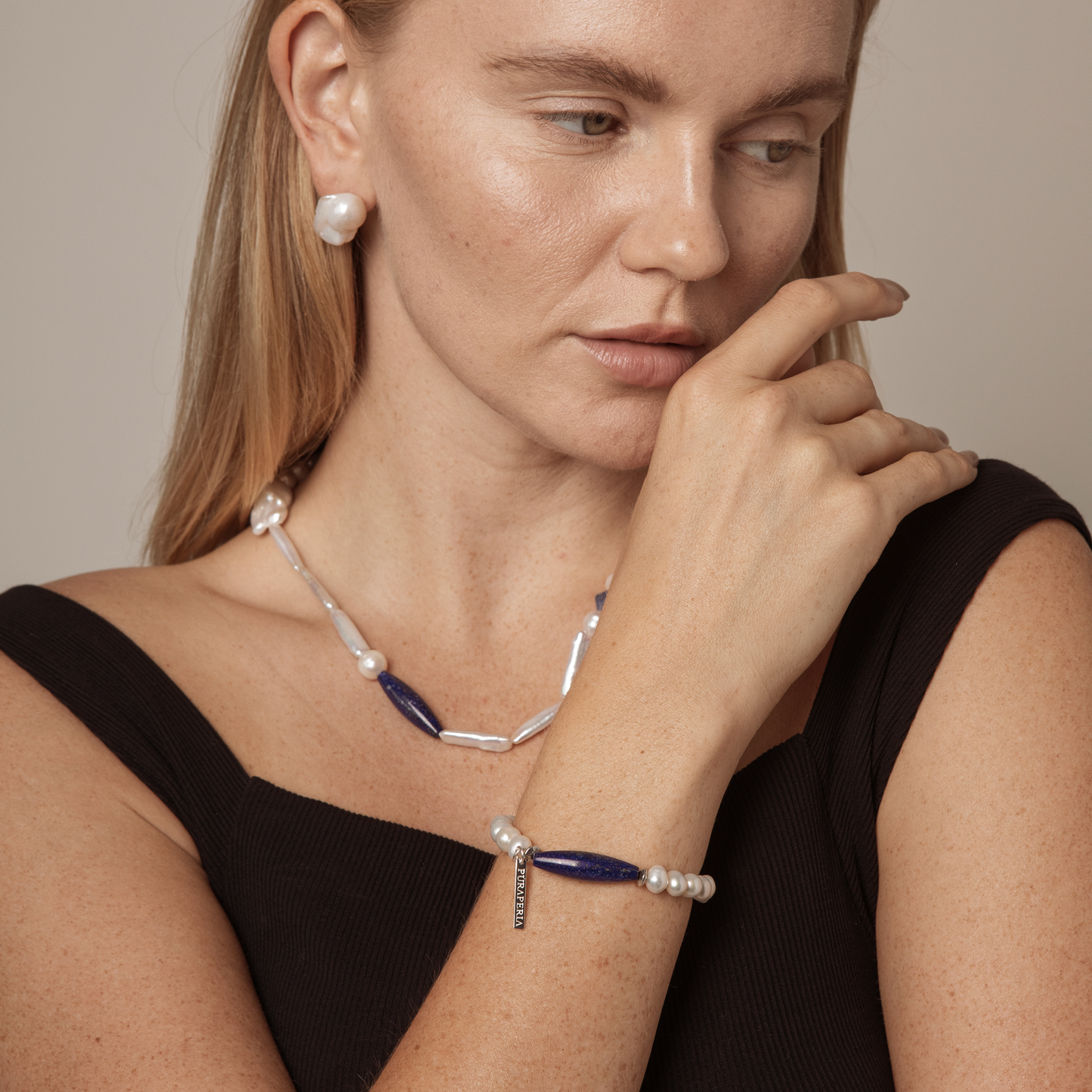 Lapis Lazuli and Freshwater Cultured Pearl Bracelet