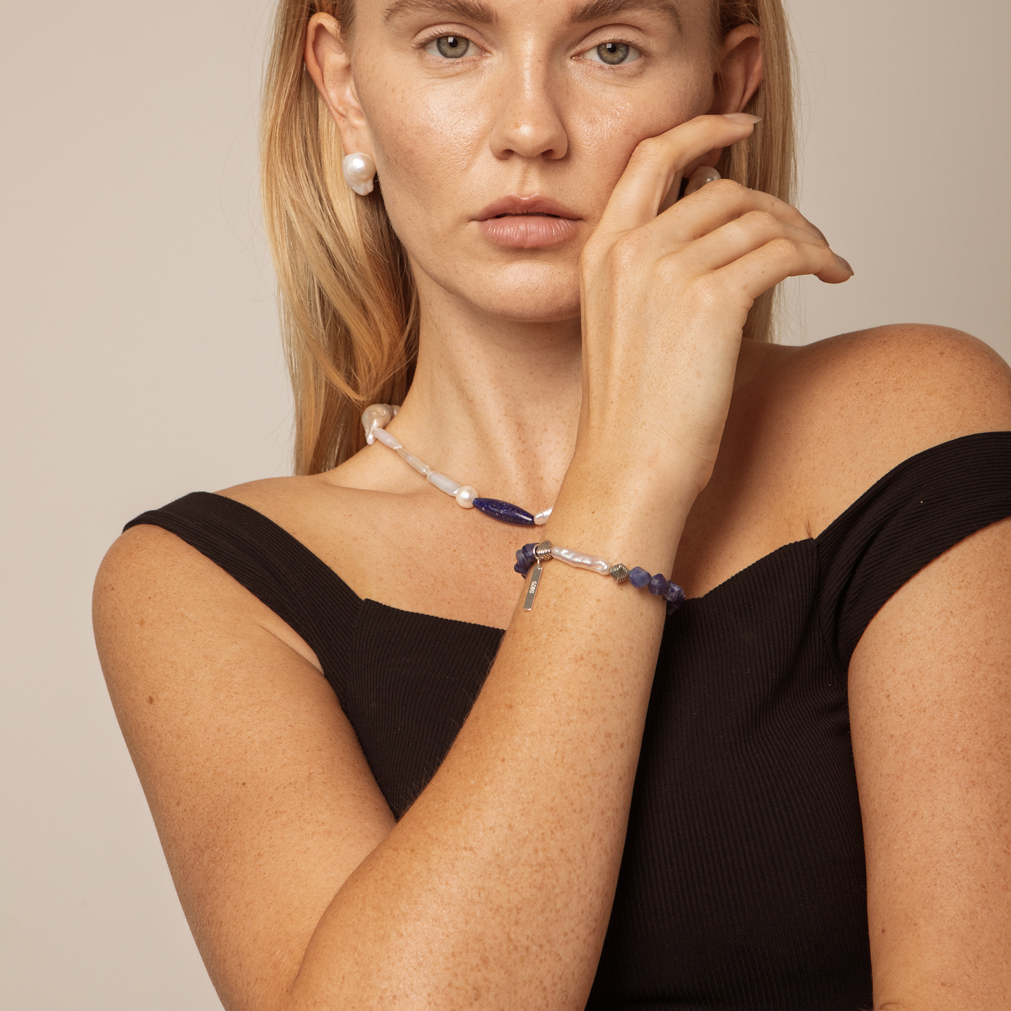 Faceted Sodalite and Baroque Pearl Bracelet
