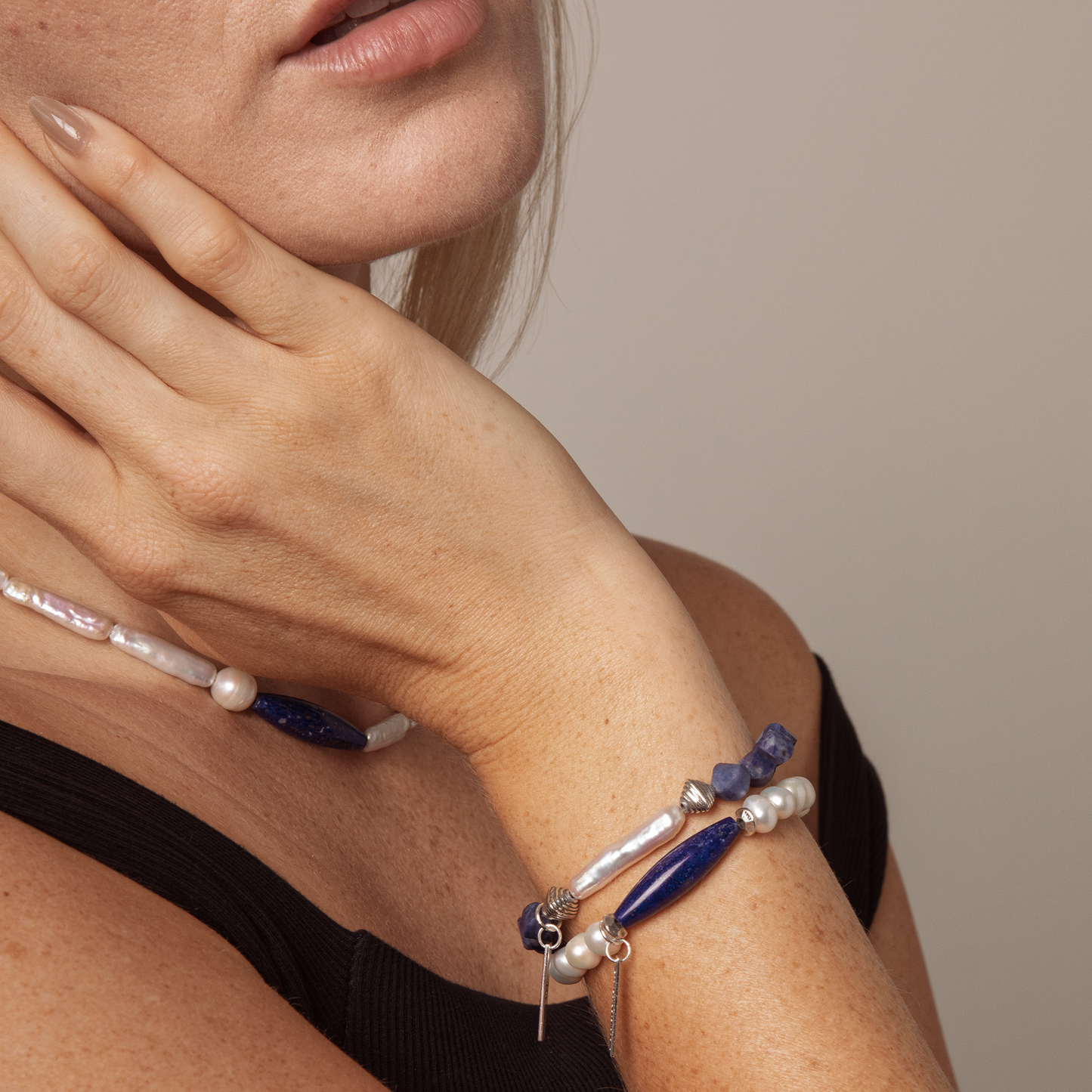 Faceted Sodalite and Baroque Pearl Bracelet