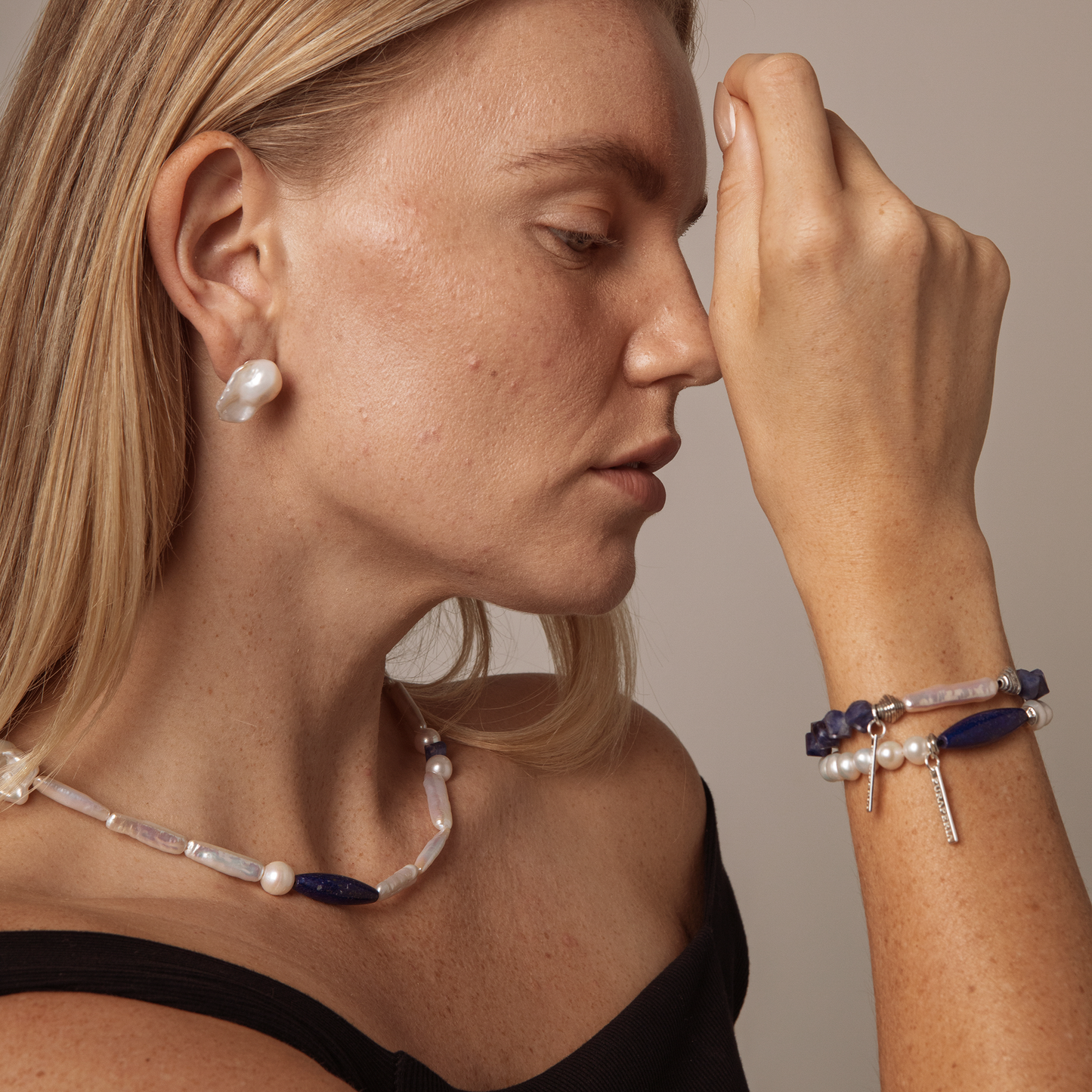 Lapis Lazuli and Freshwater Cultured Pearl Bracelet