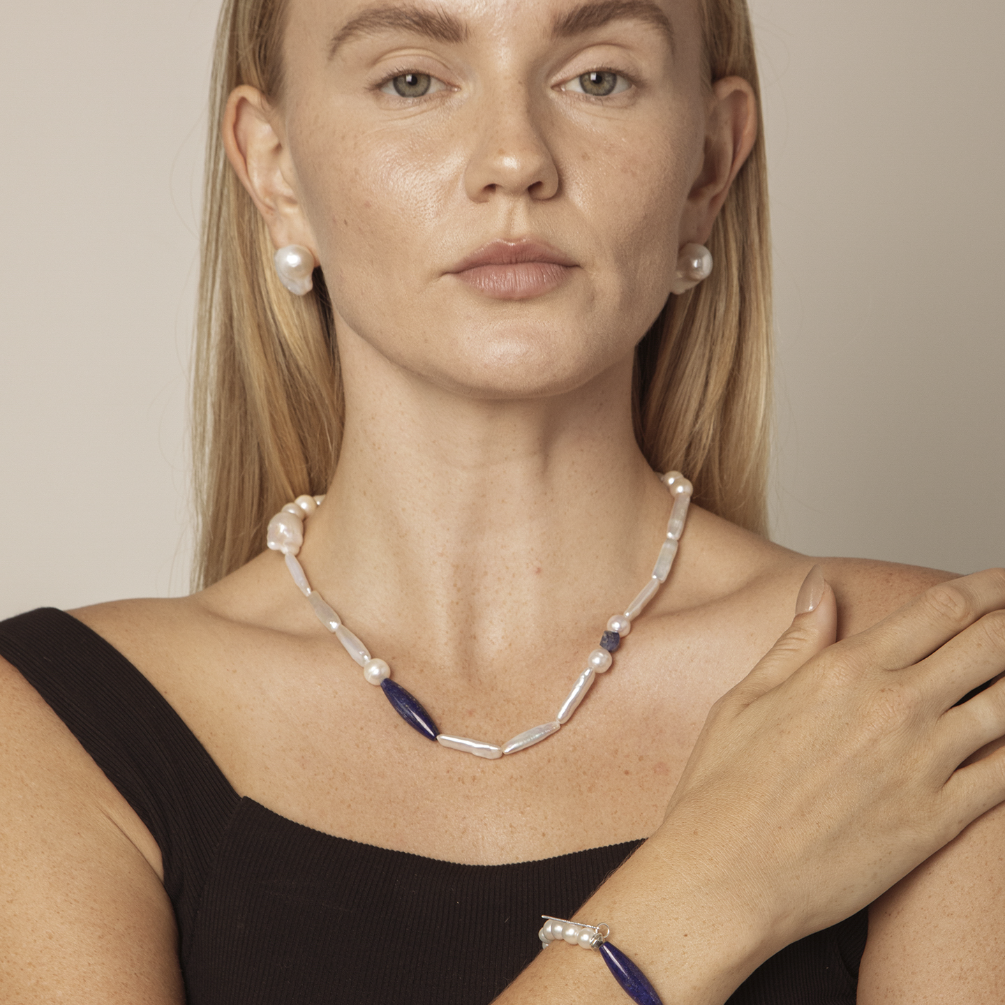 Baroque Pearl & Lapis Lazuli Sterling Silver Necklace