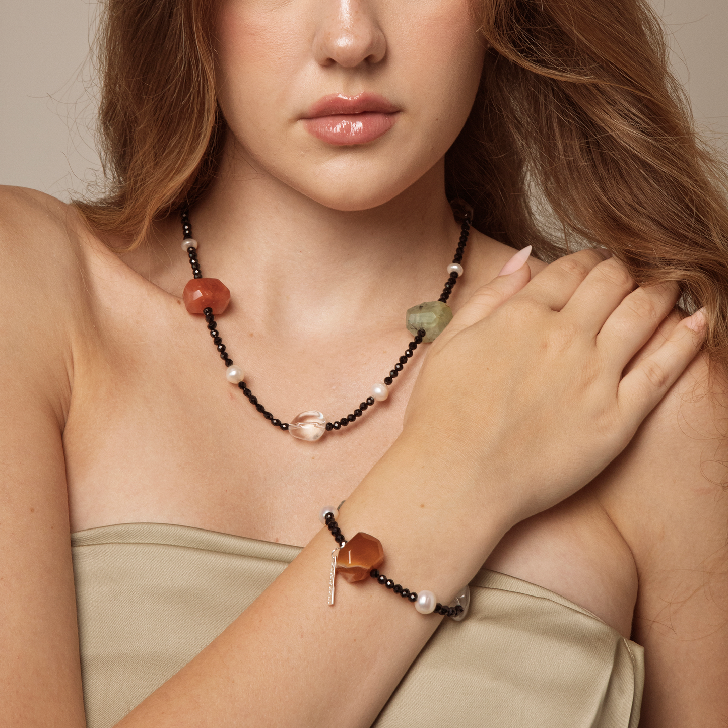 Persian Agate and Natural Gemstone Beaded Bracelet