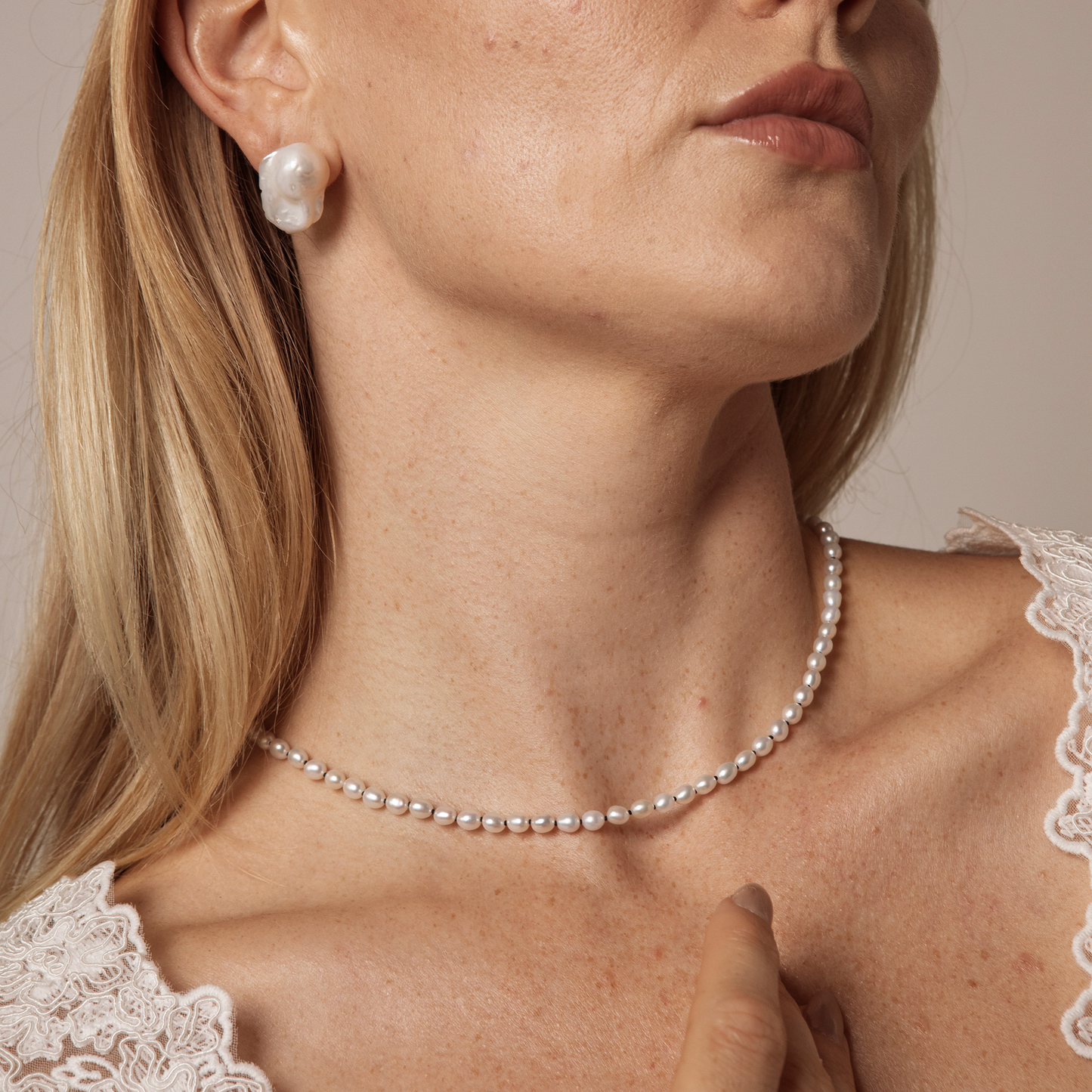 Handwoven Rice Pearl Sterling Silver Necklace