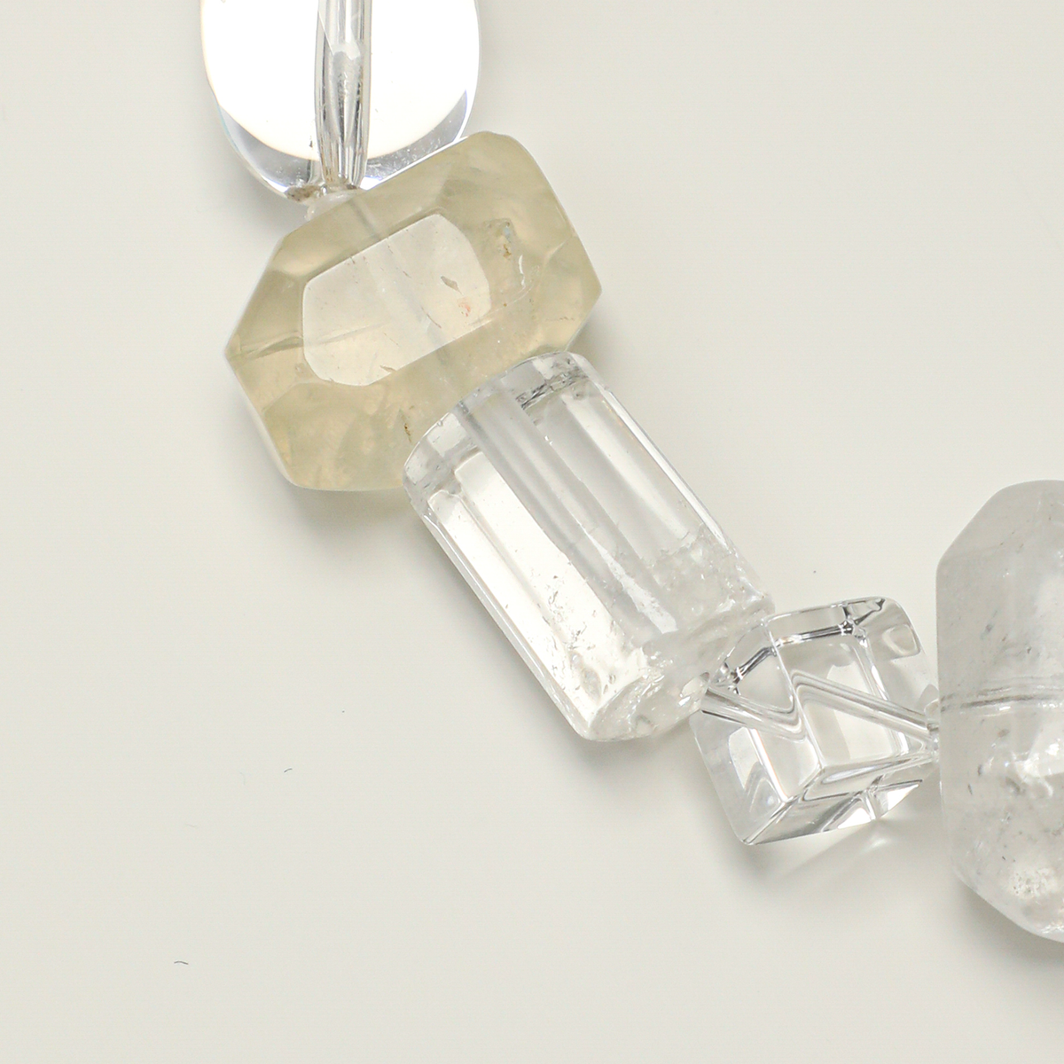 Clear quartz barrel and cube beads with citrine detail