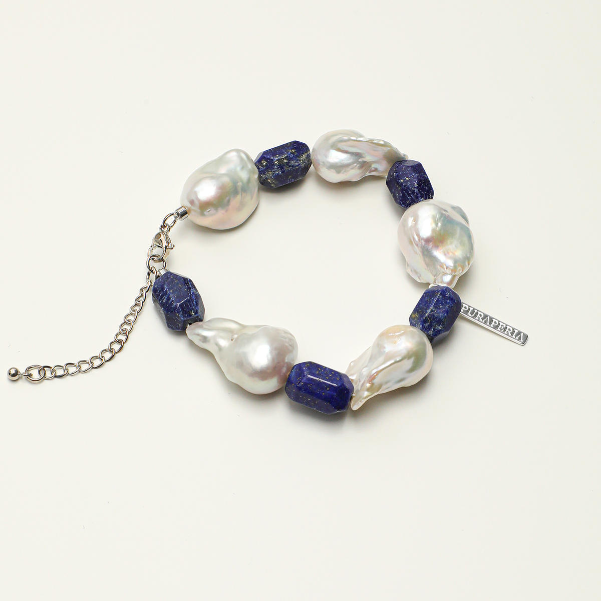Baroque pearl and lapis lazuli adjustable statement bracelet